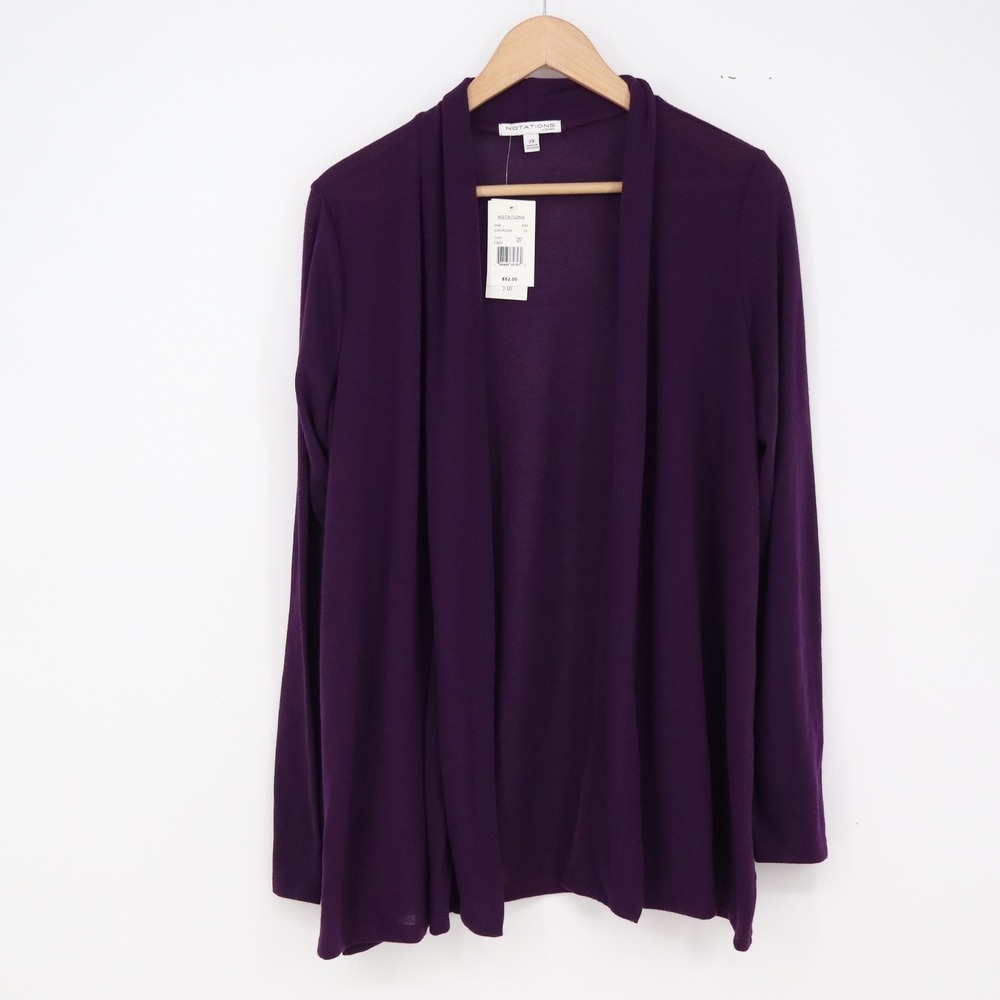 Notations Cardigan Womens 2X Eggplant Purple Open Front Draped New